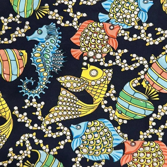 J. McLaughlin Navy Multi Bejeweled Under The Sea Fish Catalina Cloth Shirt Tee - Picture 4 of 5